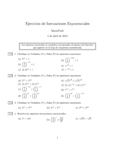 Ejercicios Resueltos de Inecuaciones Exponenciales: Guía 1 MarioProfe