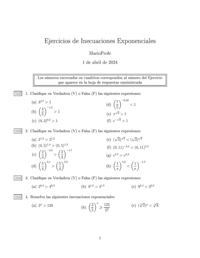 Ejercicios Resueltos de Inecuaciones Exponenciales: Guía 1 MarioProfe