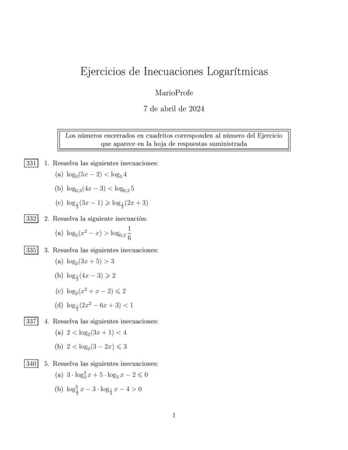 Ejercicios Resueltos de Inecuaciones Logarítmicas: Guía 1 MarioProfe