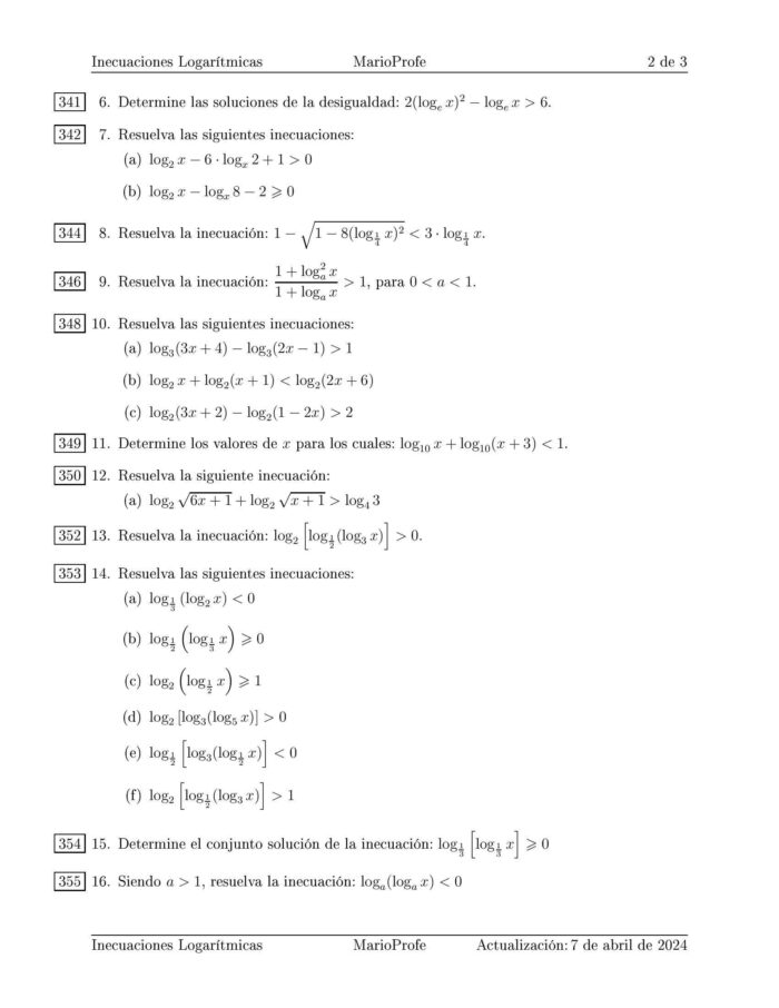 Ejercicios Resueltos de Inecuaciones Logarítmicas: Guía 2 MarioProfe