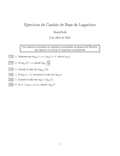 Ejercicios Resueltos de Cambio de Base de Logaritmo MarioProfe