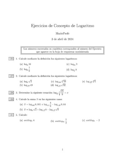 Ejercicios Resueltos de Concepto de Logaritmo MarioProfe