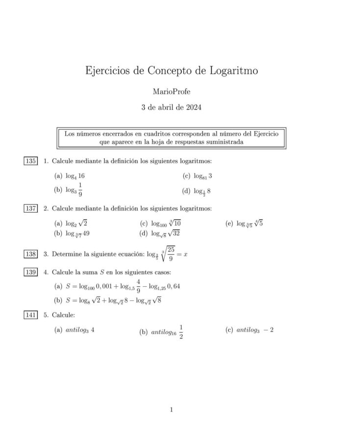 Ejercicios Resueltos de Concepto de Logaritmo MarioProfe