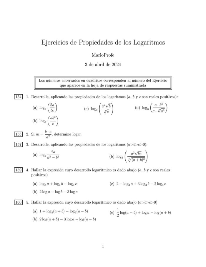 Ejercicios Resueltos de Propiedades de los Logaritmos MarioProfe