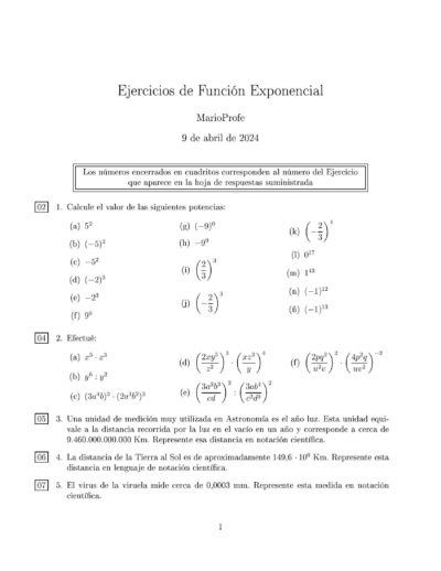 Ejercicios Resueltos de Función Exponencial: Guía 1 MarioProfe