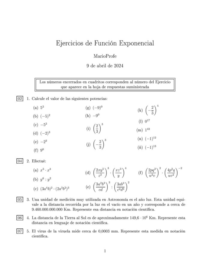 Ejercicios Resueltos de Función Exponencial: Guía 1 MarioProfe