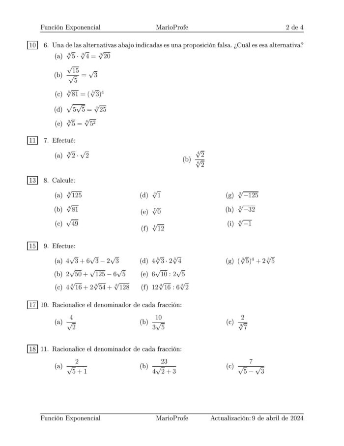 Ejercicios Resueltos de Función Exponencial: Guía 2 MarioProfe