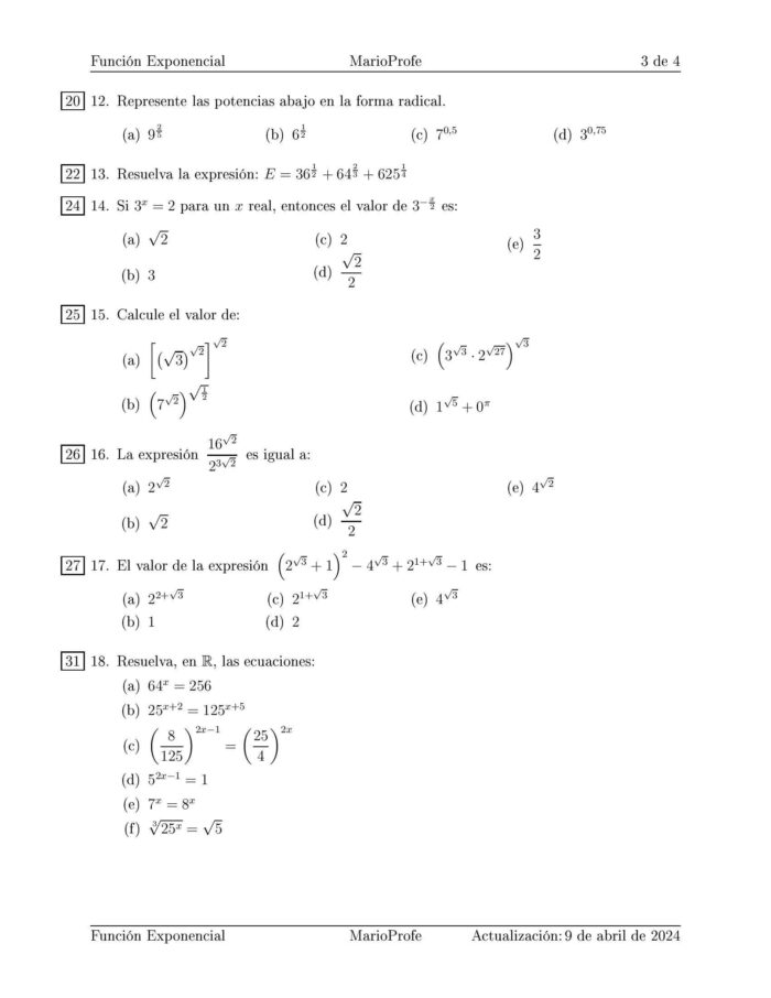 Ejercicios Resueltos de Función Exponencial: Guía 3 MarioProfe