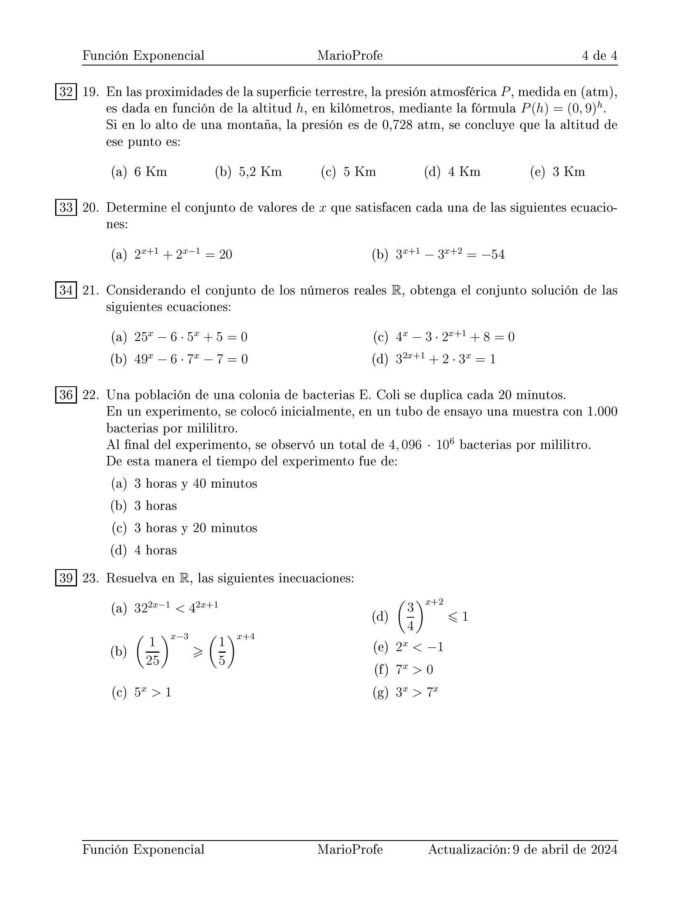 Ejercicios Resueltos de Función Exponencial: Guía 4 MarioProfe