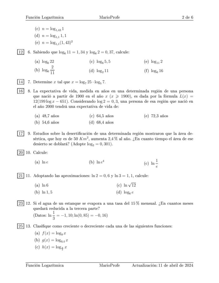 Ejercicios Resueltos de Función Logarítmica: Guía 2 MarioProfe