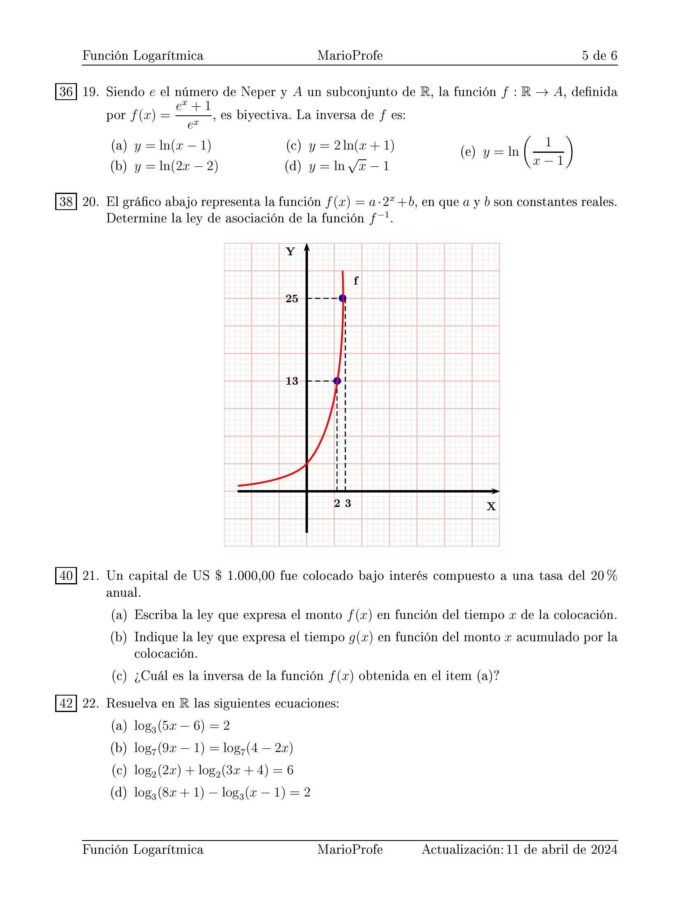 Ejercicios Resueltos de Función Logarítmica: Guía 5 MarioProfe