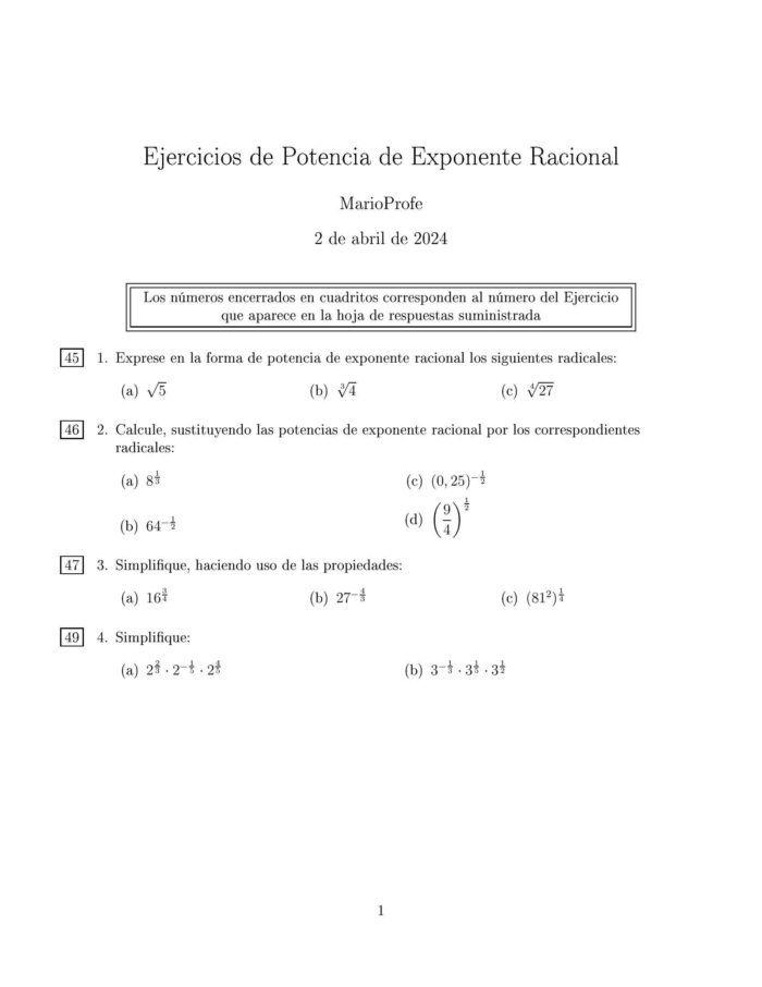 Ejercicios Resueltos de Potencia Exponente Racional MarioProfe