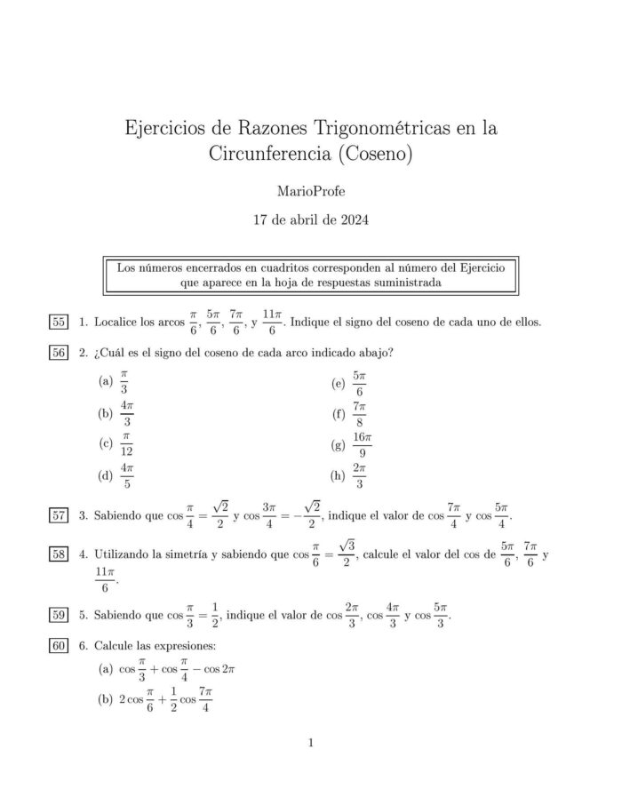 Ejercicios Resueltos de Razones Trigonométricas Coseno MarioProfe