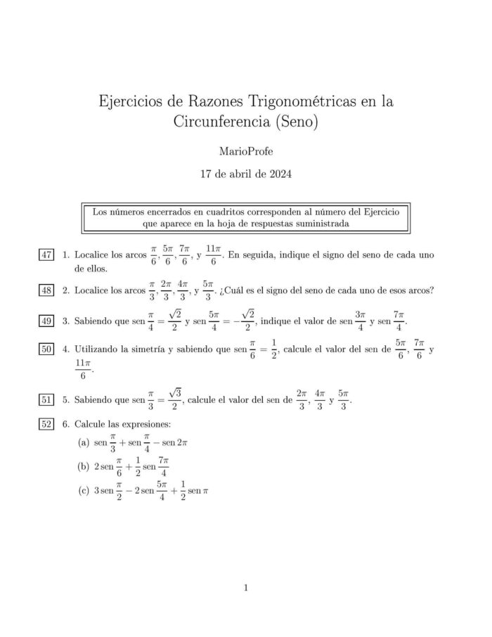 Ejercicios Resueltos de Razones Trigonométricas Seno MarioProfe