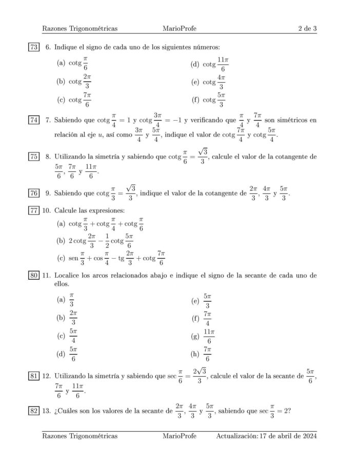 Ejercicios Resueltos de Razones Trigonométricas en la Circunferencia: Guía 2 MarioProfe