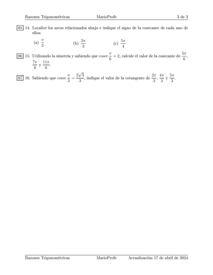 Ejercicios Resueltos de Razones Trigonométricas en la Circunferencia: Guía 3 MarioProfe