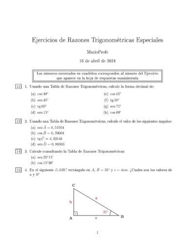 Ejercicios Resueltos De Razones Trigonométricas Seno Marioprofe