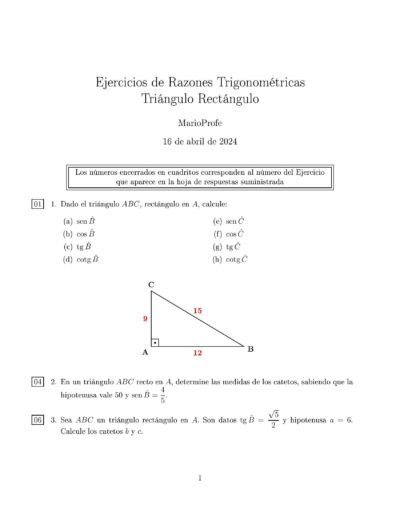 Ejercicios Resueltos de Razones Trigonométricas Triángulo Rectángulo MarioProfe