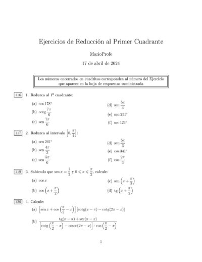 Ejercicios Resueltos de Reducción al Primer Cuadrante MarioProfe