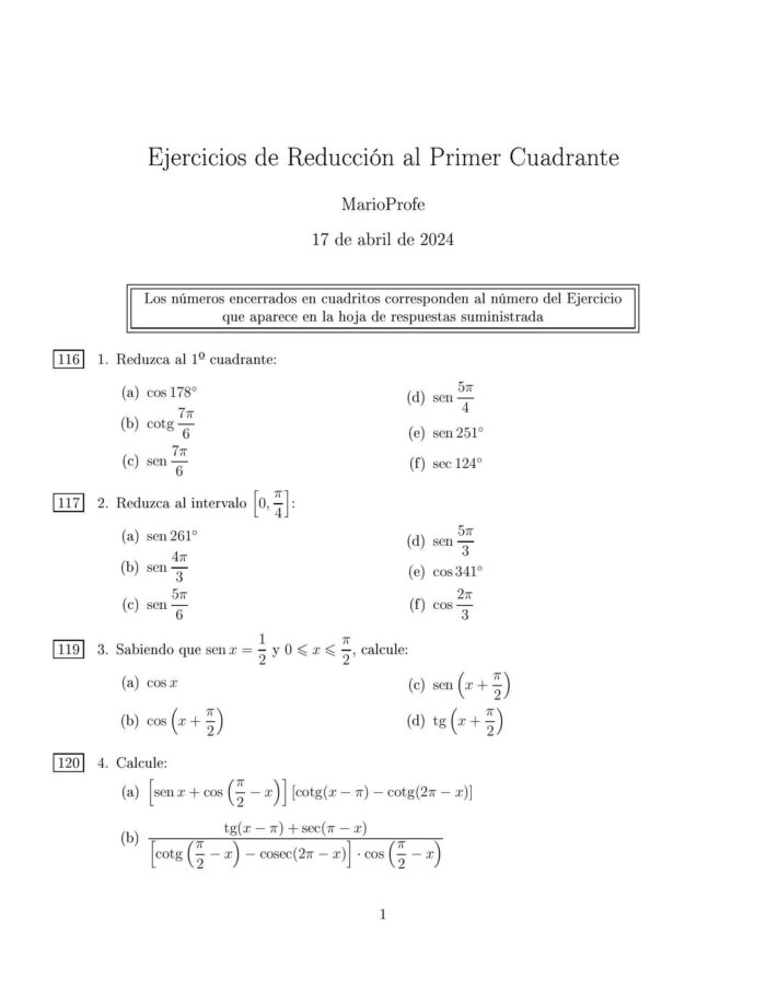 Ejercicios Resueltos de Reducción al Primer Cuadrante MarioProfe