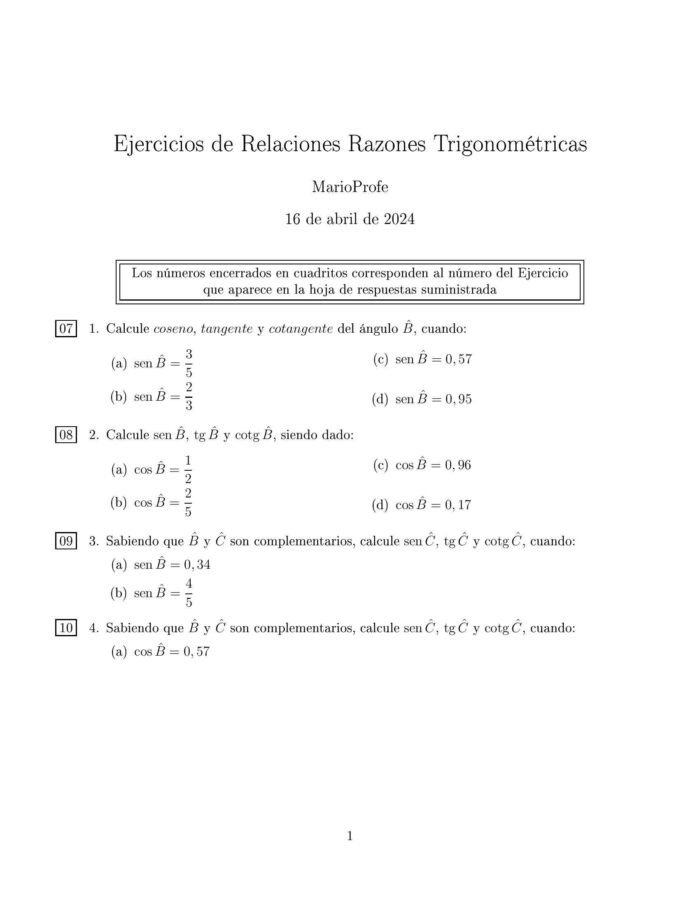 Ejercicios Resueltos de Relaciones de Razones Trigonométricas MarioProfe