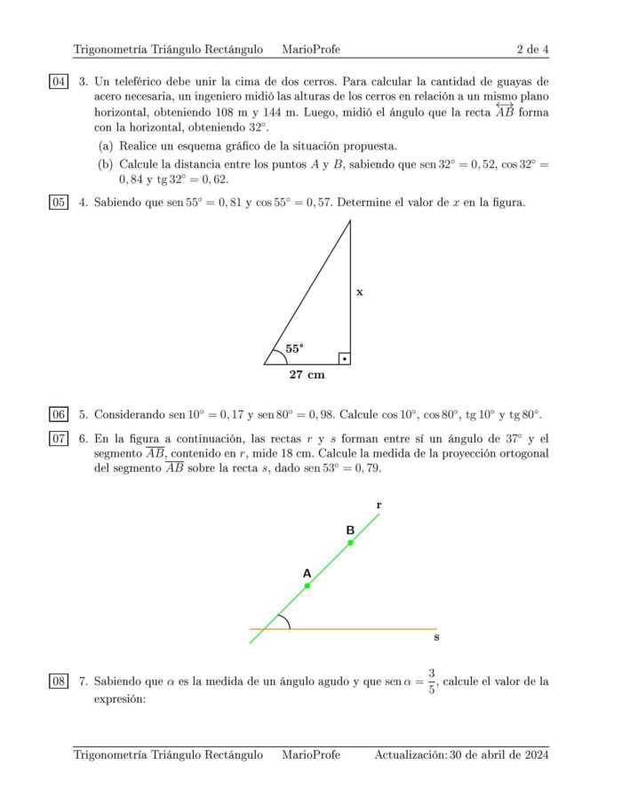 Ejercicios Resueltos de Trigonometría del Triángulo Rectángulo: Guía 2 MarioProfe