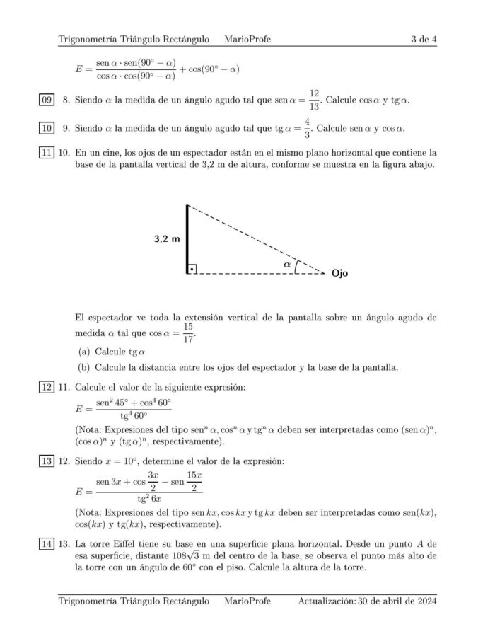 Ejercicios Resueltos de Trigonometría del Triángulo Rectángulo: Guía 3 MarioProfe