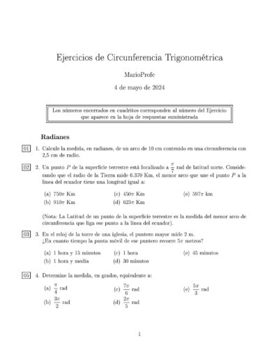 Ejercicios Resueltos de Circunferencia Trigonométrica: Guía 1 MarioProfe
