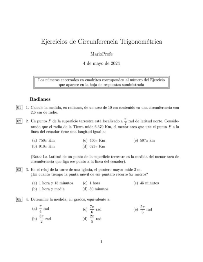 Ejercicios Resueltos de Circunferencia Trigonométrica: Guía 1 MarioProfe