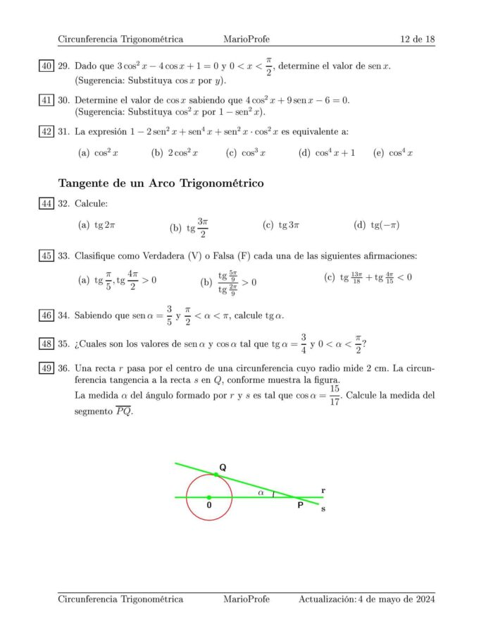 Ejercicios Resueltos de Circunferencia Trigonométrica: Guía 12 MarioProfe