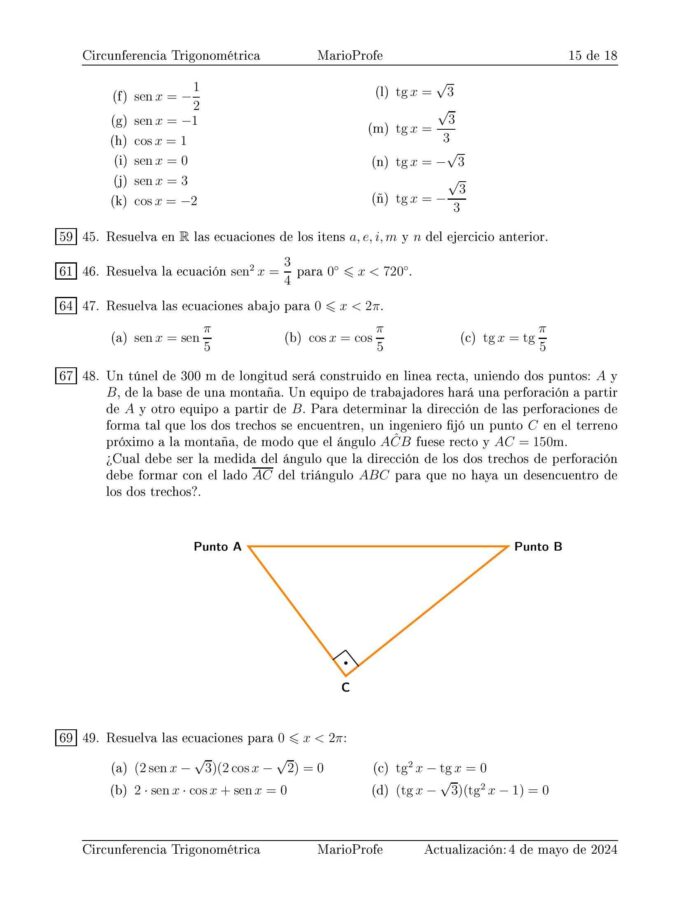 Ejercicios Resueltos de Circunferencia Trigonométrica: Guía 15 MarioProfe