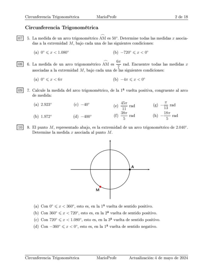 Ejercicios Resueltos de Circunferencia Trigonométrica: Guía 2 MarioProfe