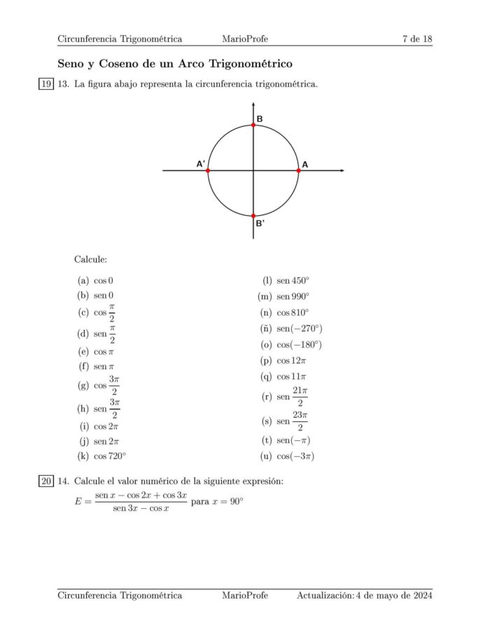 Ejercicios Resueltos de Circunferencia Trigonométrica: Guía 7 MarioProfe