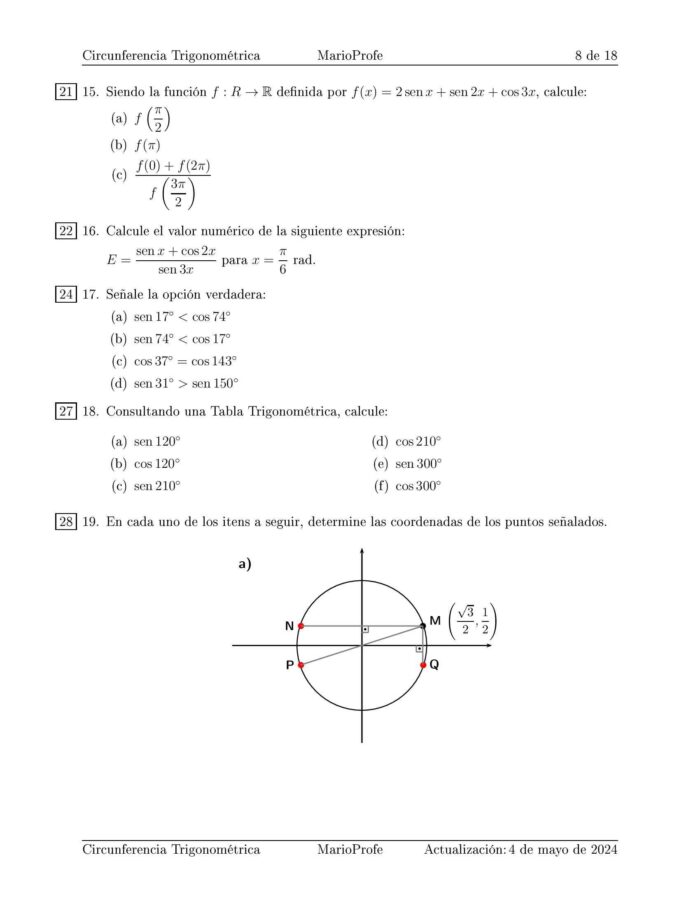 Ejercicios Resueltos de Circunferencia Trigonométrica: Guía 8 MarioProfe