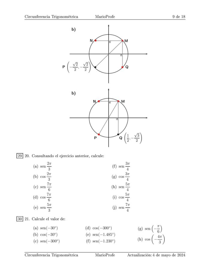 Ejercicios Resueltos de Circunferencia Trigonométrica: Guía 9 MarioProfe