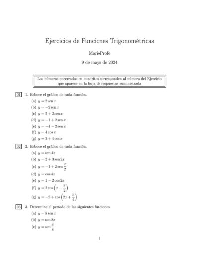 Ejercicios Resueltos de Funciones Trigonométricas: Guía 1 MarioProfe