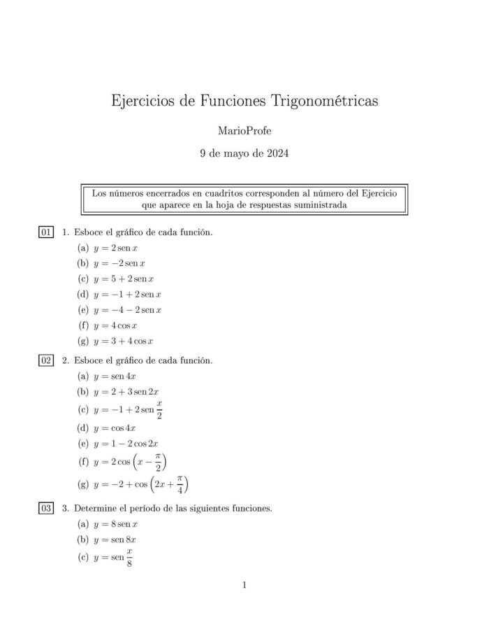 Ejercicios Resueltos de Funciones Trigonométricas: Guía 1 MarioProfe