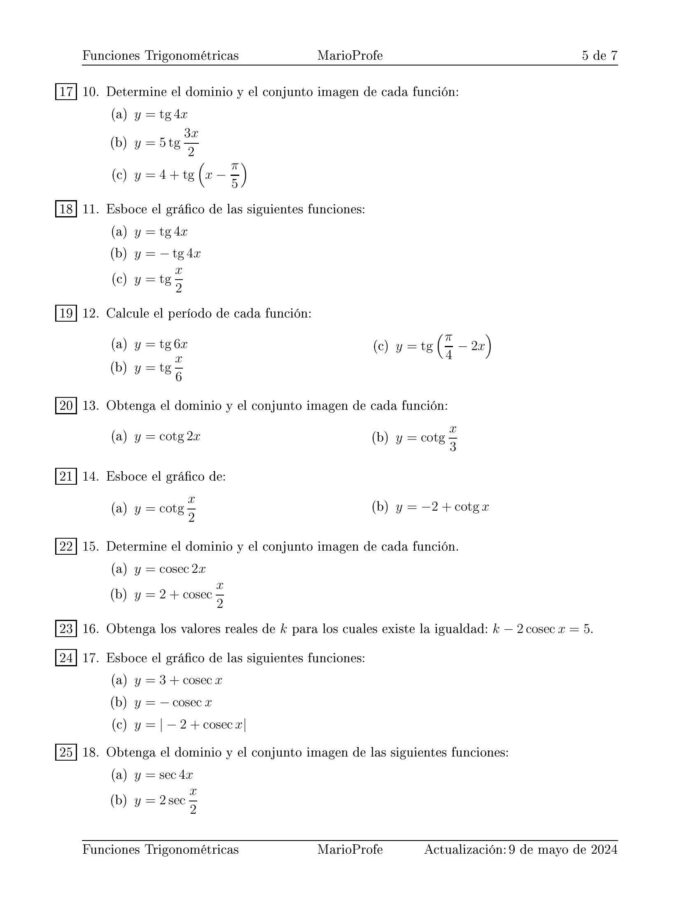 Ejercicios Resueltos de Funciones Trigonométricas: Guía 5 MarioProfe