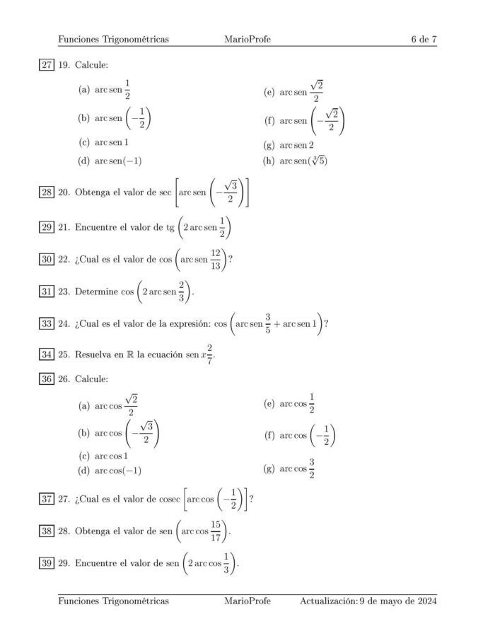 Ejercicios Resueltos de Funciones Trigonométricas: Guía 6 MarioProfe