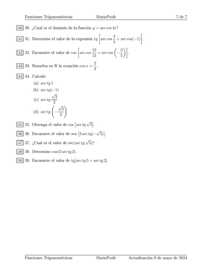 Ejercicios Resueltos de Funciones Trigonométricas: Guía 7 MarioProfe