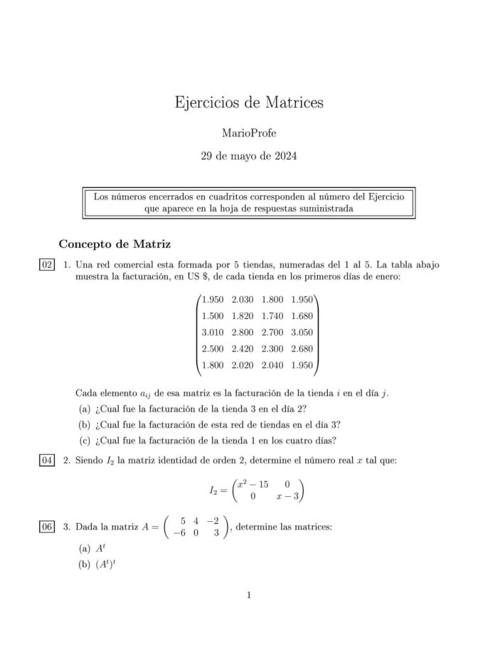 Ejercicios Resueltos de Matrices: Guía 1 MarioProfe