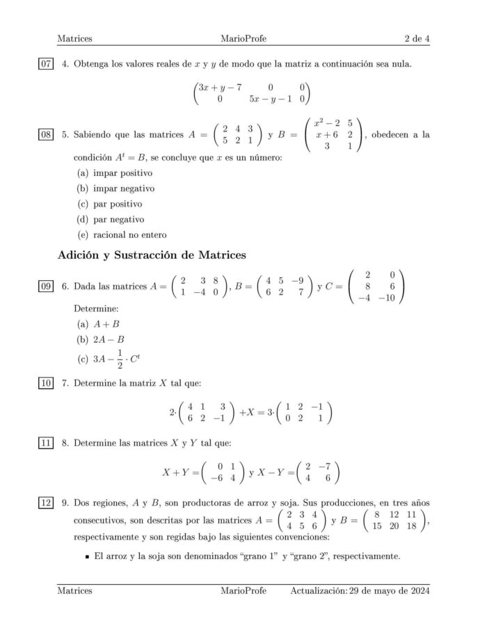 Ejercicios Resueltos de Matrices: Guía 2 MarioProfe