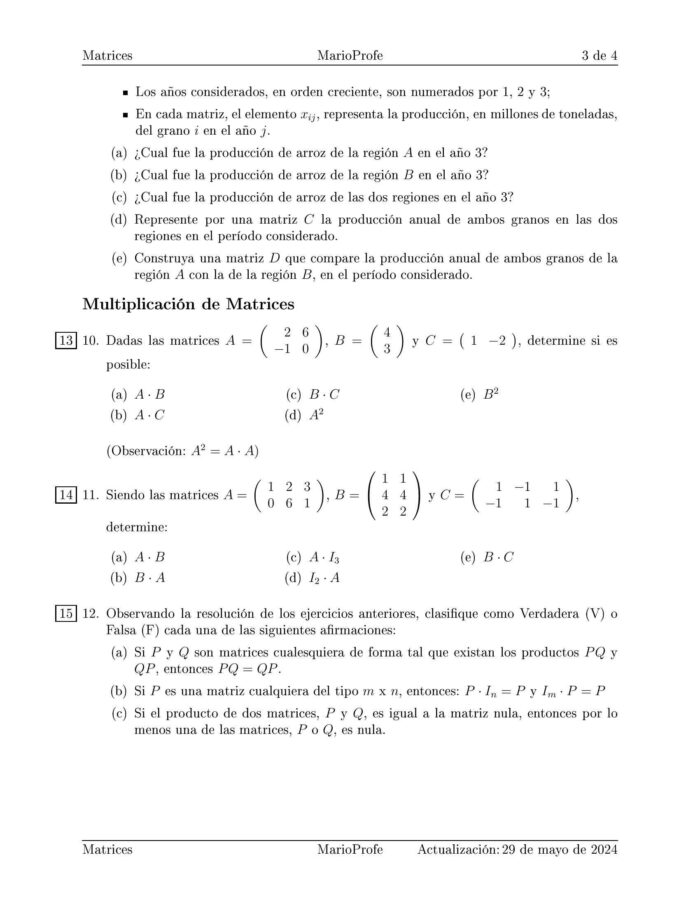 Ejercicios Resueltos de Matrices: Guía 3 MarioProfe