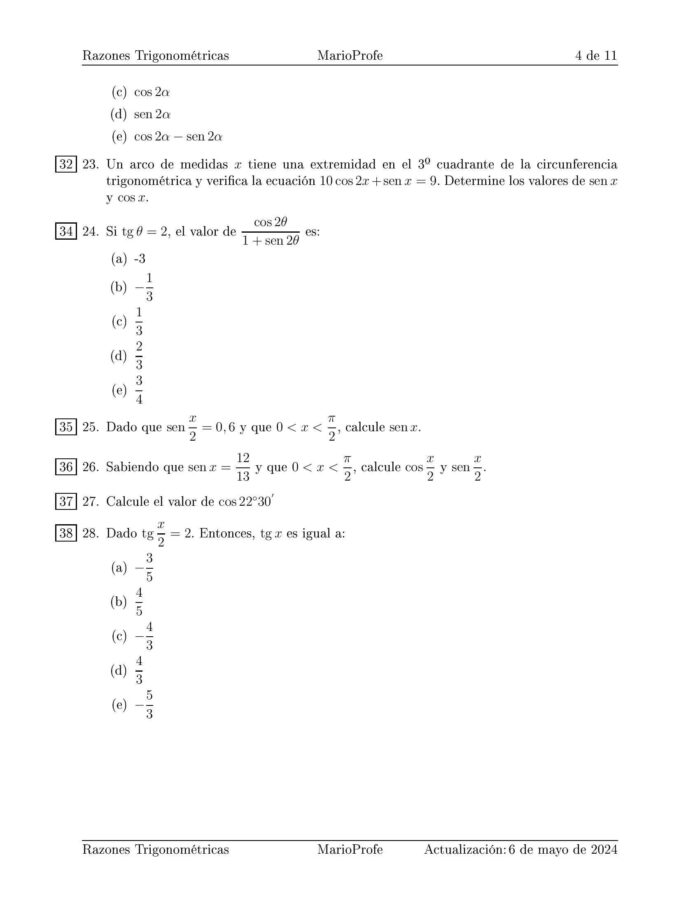Ejercicios Resueltos de Otras Razones Trigonométricas: Guía 4 MarioProfe