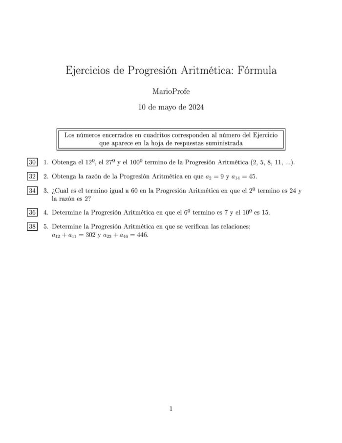 Ejercicios Resueltos de Fórmula de la Progresión Aritmética MarioProfe