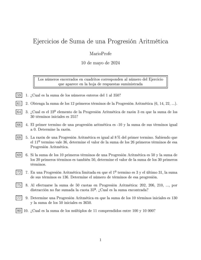 Ejercicios Resueltos de Suma de una Progresión Aritmética MarioProfe