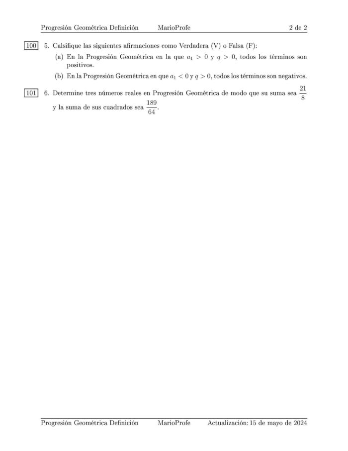 Ejercicios Resueltos de Definición de Progresión Geométrica: Guía 2 MarioProfe