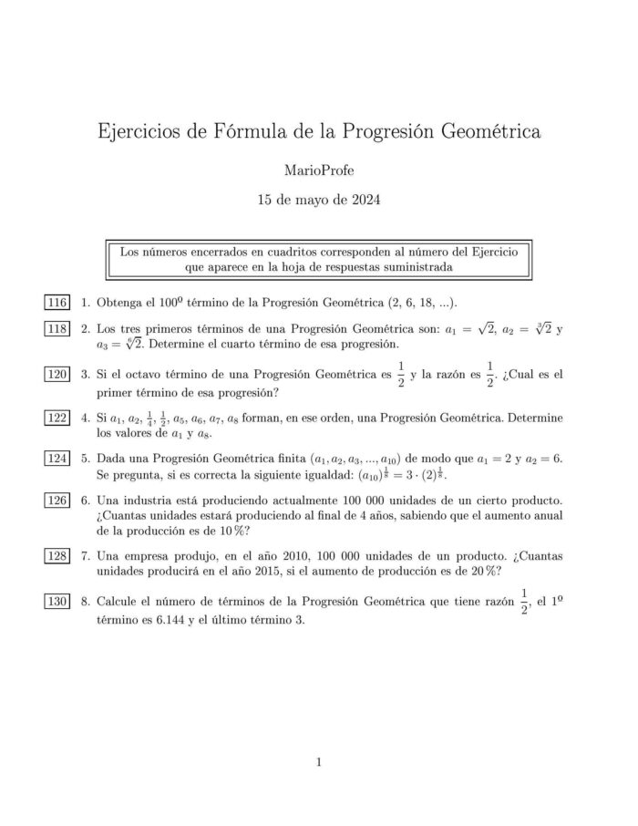 Ejercicios Resueltos de Fórmula de la Progresión Geométrica MarioProfe