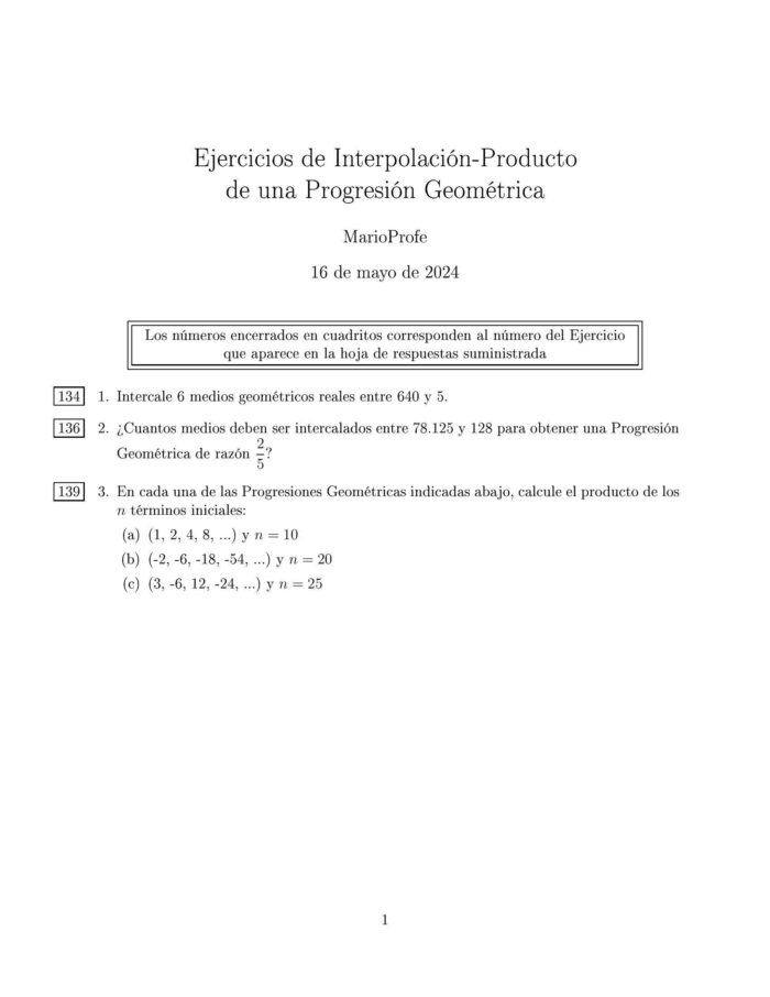 Ejercicios Resueltos de Interpolación-Producto de una Progresión Geométrica MarioProfe