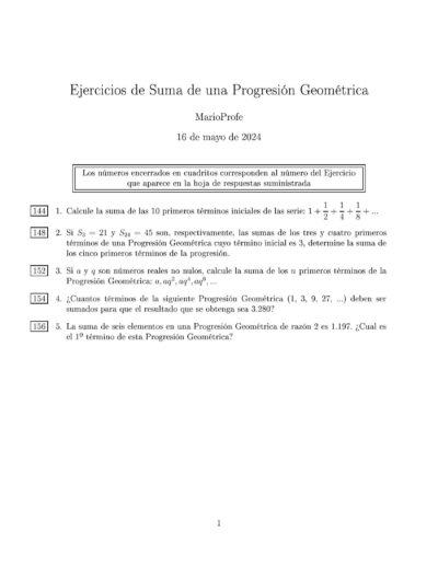 Ejercicios Resueltos de Suma de una Progresión Geométrica MarioProfe